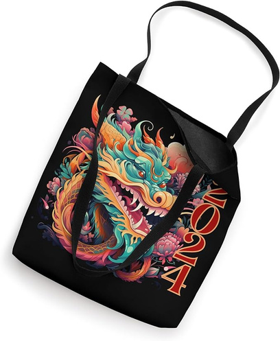 a tote bag with a colorful dragon design, chinese new year 2024 tote bag, chinese new year gift