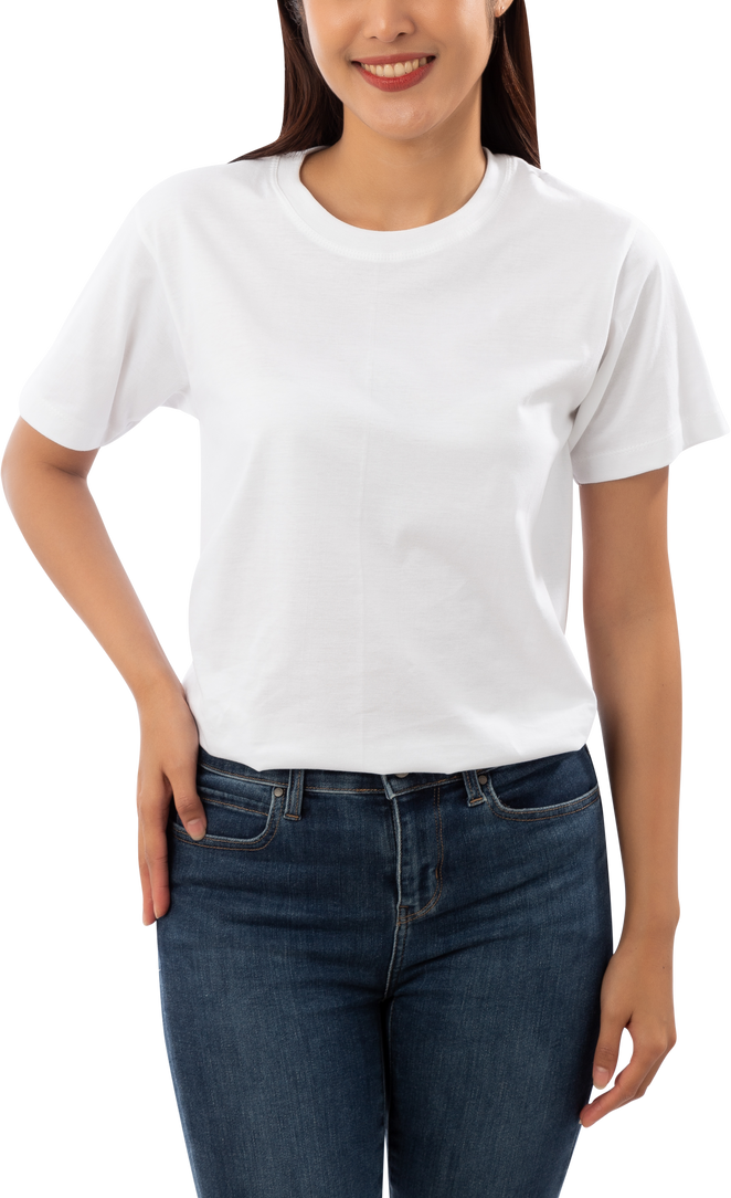 Young woman in white T shirt mockup cutout, Png file